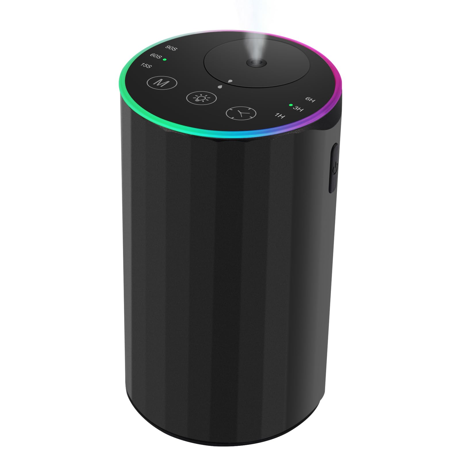 Waterless Essential Oil Diffuser, 7 Colors LED Light, Battery Powered Mini Scent Air Machine, Aromatherapy Mist Diffuser for Home Room Car Office，Black Aluminum Alloy (Black)