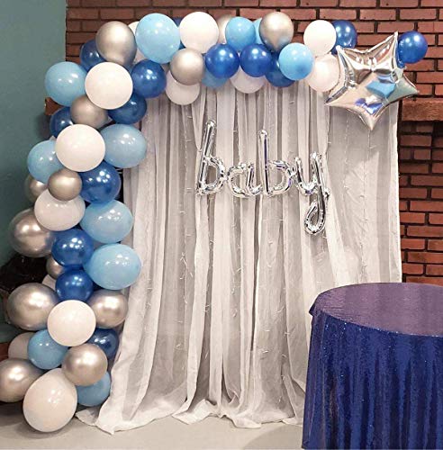 Balloon Garland Arch Kit Blue and White Silver 16Ft Long 100pcs Balloons Pack For Boy Baby Shower Birthday Party Centerpiece Backdrop Background Decorations