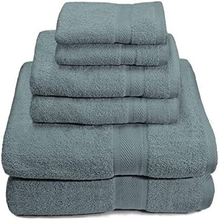 6 Piece 100% Premium Cotton Towel Set, Bath Towels, Hand Towels, Wash Cloths (Grey)
