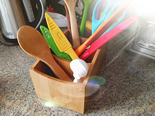 Natural Bamboo Caddy | Living Room Remote Control Organizer | Home Office Desk Storage | Nightstand Bin | Kitchen Accessory Holder | Utensil Compartments | Daily Supplies Divider | by SplashSoup