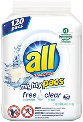All Mighty Pacs Free & Clear Laundry Detergent Hypoallergenic Powerful 120 ct - New!!!