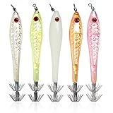 Sougayilang Luminous Squid Jigs Light umbrella Stainless Steel hook hard fishing lures 1.5 Squid Octopus Bait Lure jigging pack of 5