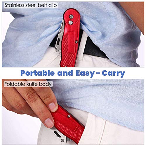 acetek Utility Knife Box Cutter,Pocket Folding Utility Knives Retractable with 10pcs Stainless Steel Blades, Belt Clip, Safety Quick Change Blade and Lock-Back Design - Thumbnail 2