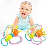 Babylian Grasping Rattles Teether, Silicone Bee Grasping Rattles with Infant Teether, Massaging Sore Teething Gums, Intelligence Rattles and Teething Toys for More Than 3 Months Old Baby.