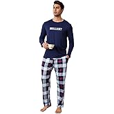 ZEFORTEX Men's Pajamas Set Long Sleeve Top with Plaid Pants Soft Sleepwear Loungewear