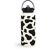 Cow Print Water Bottle 32oz Stainless Steel Vacuum Insulated with Lid, Cow Water Bottles for Gym Sports Travel Outdoor, Cow Gifts for Women Girls Birthday Christmas