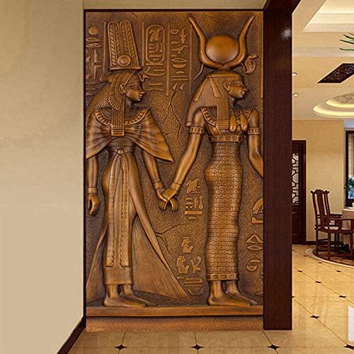 WFMJJ Wallpaper European Style Vintage Egyptian King Queen Sculpture 3D Embossed Photo Mural Wallpaper Hotel Hall Living Room Entrance Wallpaper,1 ㎡