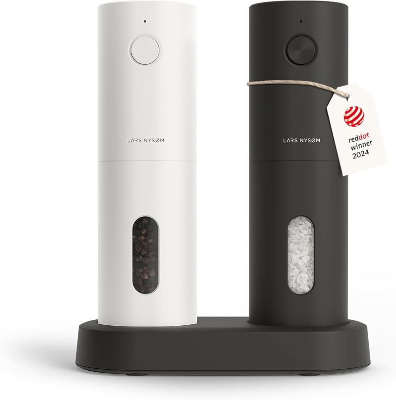 LARS NYSØM Electric Salt & Pepper Grinder Set USB Rechargeable Black/White