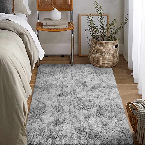 ASIinnsy Living Room Rug, Long Hair, Shaggy Modern Room Carpets, Large, Grey, Non-Slip, Soft, for Bedroom, Dining Room, Plush Rug (250 x 300 cm, Grey White)