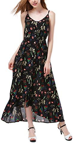Anglelady Angelady Women Boho V Neck Button Up Floral Print Maxi Dress Strapless Casual Sundress