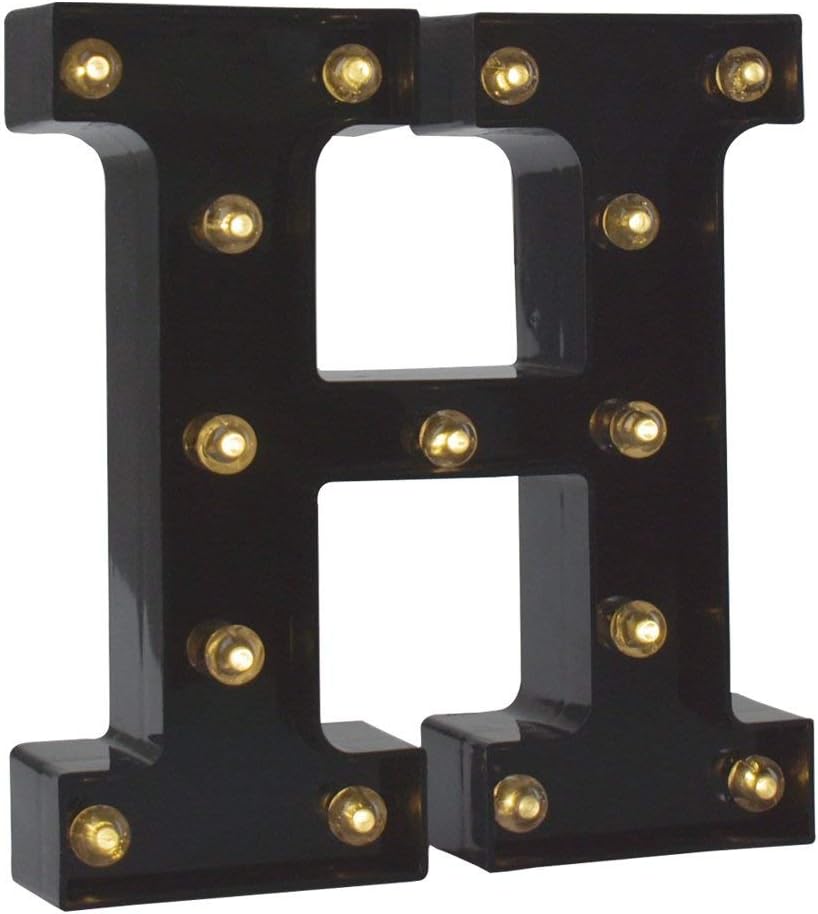 Light up Letters LED Letter Black Alphabet Letter Night Lights for Home Bar Festival Birthday Party Wedding Decorative (Black Letter H)