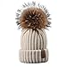 Womens Knit Beanie Winter Hats Detachable Real Raccoon Fur Pom Pom Hat Girls Ski Skull Cap Beige