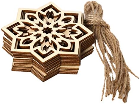 rryilong 1 Set Wooden Pendant DIY Eid Mubarak Muslim Festival Natural Wood Snowflake Hanging with Ropes Hollow Ramadan Home Decoration Ornament