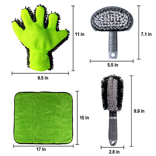 Carperipher Car Cleaning Kit, 4 Pack Car Washing Tools - with Soft Chenille Car Washing Sponges & Mitts, Wash Cloth Towel Auto Care Tools, Tire Cleaner Brush & Wheel Cleaner Brush Auto Detailing Tool