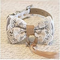 Collar de pajarita de perro gris de encaje, portador de anillo de perro, rústico, boda bohemia, propuesta