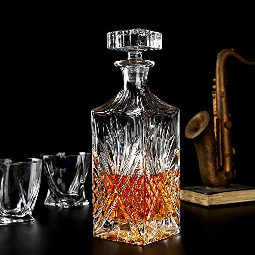 Lighten Life Whiskey Decanter-Sophisticated 25oz/750ml Diamond Decanter with Ornate Stopper-For Whiskey/Bourbon/Scotch/Vodka/Wine & Liquor