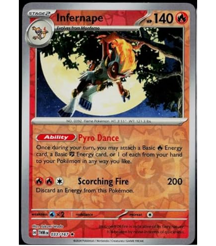 Amazon.com: Pokemon – Infernape 173/167 – Twilight Masquerade –  Illustration Rare – Full Art – Alternate : Toys & Games
