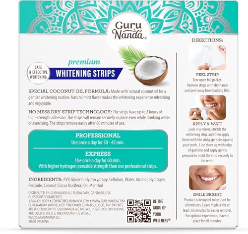 GuruNanda Teeth Whitening Strips Kit - 7-Day Treatment with Non-Slip, Dry Strip Technology - Whitening Designed with Care for a Brighter Smile