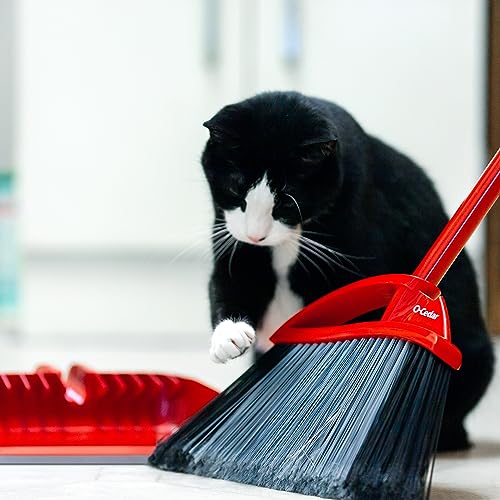 O-Cedar Pet Pro Broom & Step-On Dustpan PowerCorner, Red