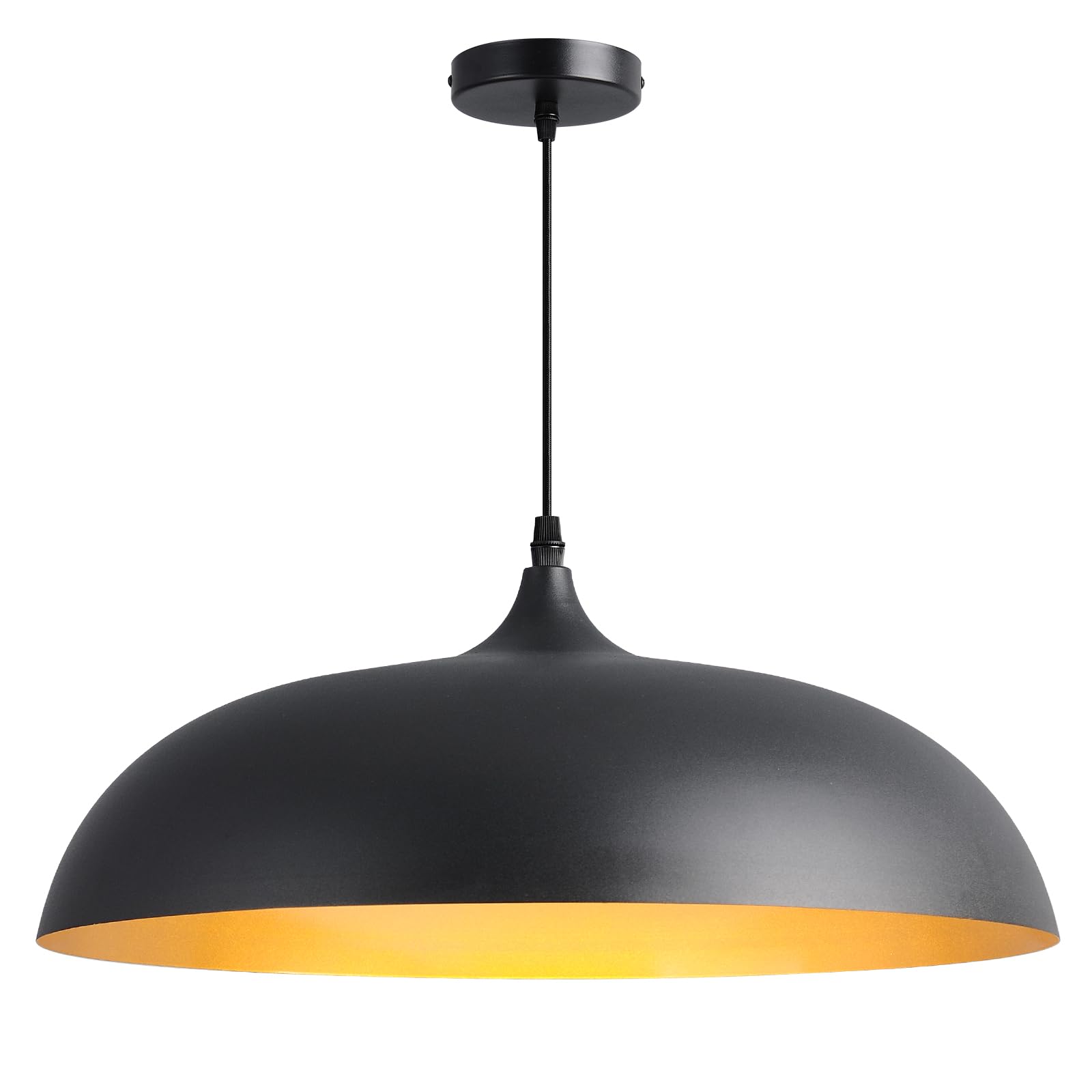 Photo 1 of 18inch Black and Gold Large Pendant Light, Farmhouse Adjustable Metal Hang Lamp, Vintage DomeCeiling Hanging Light Fixture, Industrial Lighting Fixture for Kitchen Entryway Restaurant Dining Room