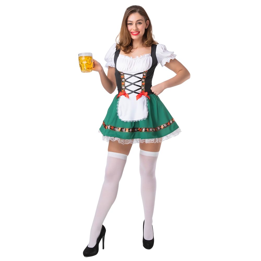 Wicked Costumes Adult Ladies Oktoberfest Beer Girl Bavarian Fancy Dress Costume – German Dirndl Festival Party Outfit Green - Large (UK 18-20)