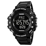 SKMEI Men Digital Sports Watches with Heart Rate Monitor, Pedometer Calorie Military Waterproof Wristwatch for Men Boys - Black