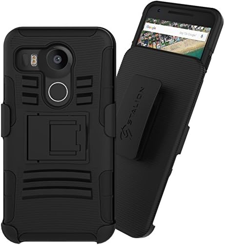 Nexus 5X Holster Case: Stalion Secure Shell &amp; Belt Clip Combo with Kickstand for LG Google Nexus 5X (Jet Black)