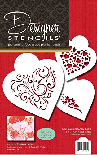 Designer Stencils C351 Contemporary Hearts Cookie Stencils, Beige/Semi-Transparent