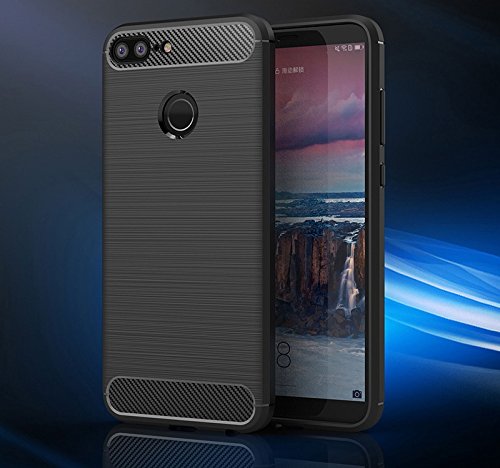 Bracevor Carbon Fiber Flexible Shockproof TPU | Rugged Armor Metallic Brush Texture Back Case Cover Honor 9 Lite - Black