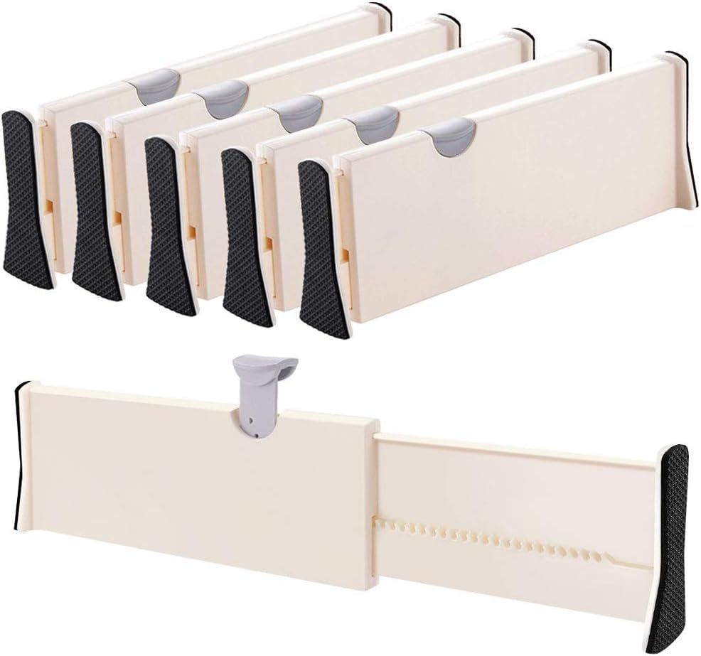 Drawer Dividers Organizer 5 Pack, Adjustable Separators 4" High Expandable from 11-17" for Bedroom, Bathroom, Closet,Clothing, Office, Kitchen Storage, Strong Secure Hold, Foam Ends, Locks in Place: Home & Kitchen