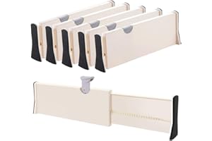 JONYJ Drawer Dividers Organizer 5 Pack, Adjustable Separators 4" High Expandable from 11-17" for Bedroom, Bathroom, Closet,Clothing, Office, Kitchen Storage, Strong Secure Hold, Foam Ends, Locks in Place