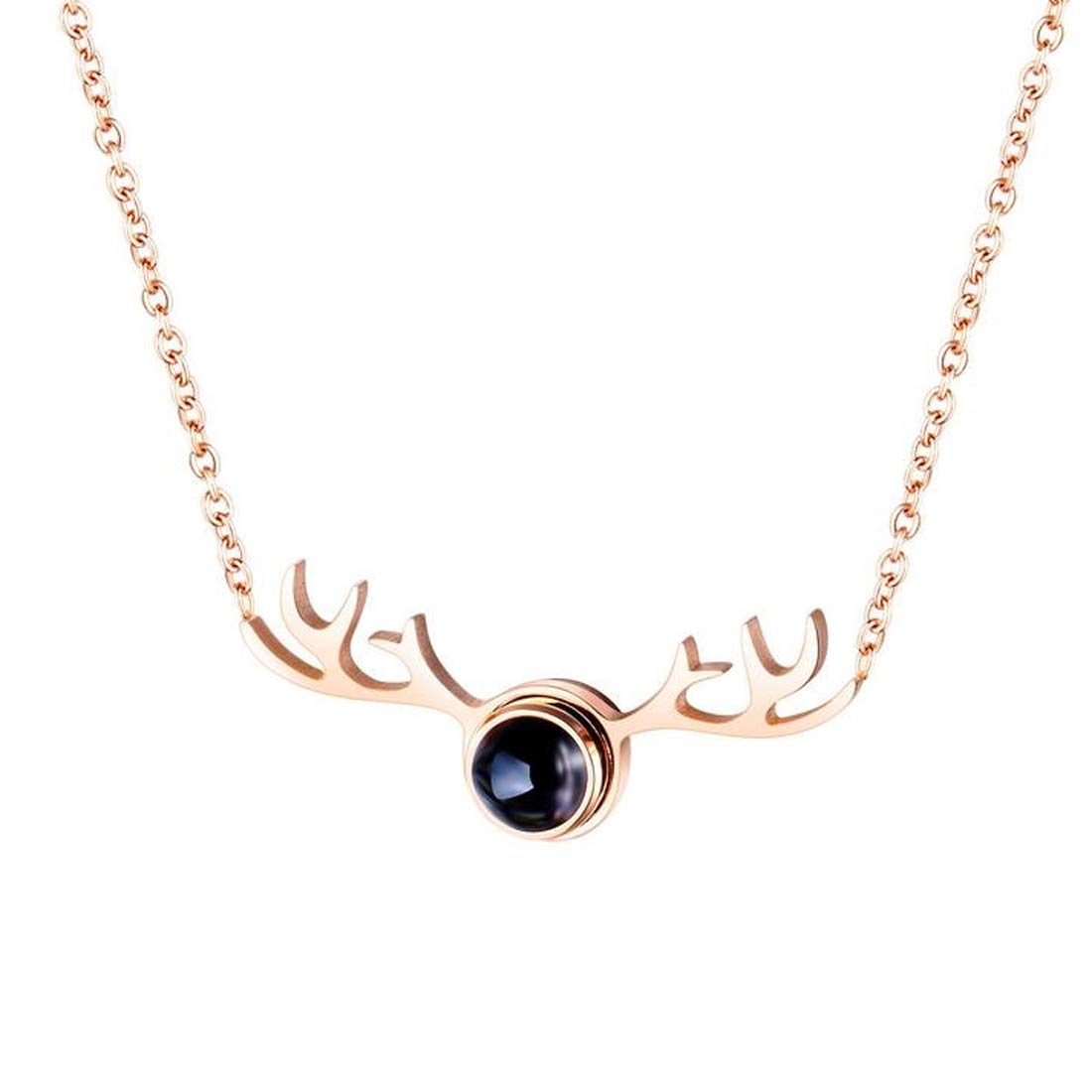 Caimeytie Women/Girl's Deer Pendant Projection Necklace with Glass(100 Languages Say I Love You)