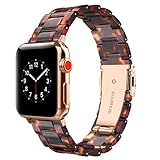 Wearlizer Compatible with Apple Watch Band 38mm 40mm Womens for iWatch Lightweight Resin Wristband Bracelet Mens Cool Stylish Strap (Metal Steel Clasp) Series 5 4 3 2 1 Sport-Deep Rose Gold+Tortoise