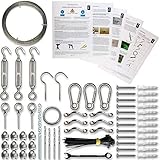 String Lights Hanging Kit - String Light Suspension Kit, Installation Kit for Outdoor Lighting, LED, Globe, Café, Patio Lights Etc. 164ft Guide Wire Cable and Parts Made from Stainless Steel 316