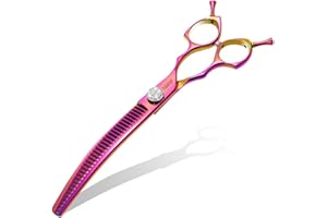 FOGOSP Professional Curved Chunkers Shears Dog Grooming 7.5'' Rainbow Curved Thinning Scissors for Large Dogs, 35 Teeth, Japan 440C Stainless Steel, Purple