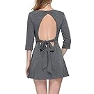 DKBAYA Women's Backless A-Line Bodycon Casual Long Sleeve Shirt Dress Skater Miniskirts