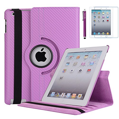 iPad 2 Case, iPad 3 Case, iPad 4 Case, AiSMei Rotating Stand Case Cover with Wake Up/Sleep For Apple iPad 2, iPad 3, iPad 4 [ 9.7-Inch iPad Released before 2013 ] [Bonus Film+Stylus] Light Purple