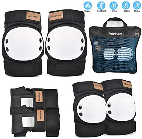 Black elbow, knee, and wrist pads for extreme sports gear, priced at $33.99.