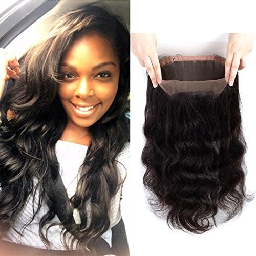 Brazilian Human Hair Lace Closure 360 Closure Preplucked With Baby Hair Body Wave 360 Lace Frontal Closure Bleached Knots Natural Hairline Unprocessed Virgin Human Hair Extensions 1b(10inch)