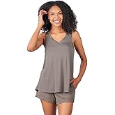 Faceplant Dreams' Bamboo Rayon Double V-Neck Pajama Tank Top | Luxury Lounge and Sleepwear (US, Alpha, Medium, Regular, Regular, Earl Grey)
