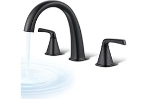 HANALLX Black Bathtub Faucet Brass Roman Tub Faucet, Gooseneck Tub Filler, Garden Tub Faucet Deck Mount 3 Hole High Flow 2 Handle Bathtub Faucet Set, with Valve & Hose,12-20in Widespread