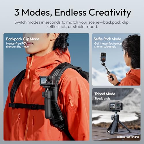 ULANZI MT66 Magnetic Mini Extension Rod Tripod for DJI Osmo Action 5 Pro/4/3/Osmo 360, with Backpack Velcro Strap for Vlog Video Recording, Multi-Modes Backpack Clip/Selfie Stick/Handle Grip