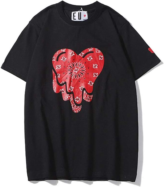 Fashion Play Letter Heart Cashew Flower EU Dissolving Heart Short Sleeve T-Shirt