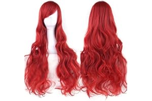 IMISSU 80cm Long Curly Natural Hair Cosplay Wig with Bangs Colorful Halloween Costume Party Wigs for Women (Red)