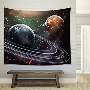 Universe Scene with Planets, Stars and Galaxies in Outer Space Showing The Beauty of Space Exploration. - Fabric Wall Tapestry Home Decor - 51x60 inches
