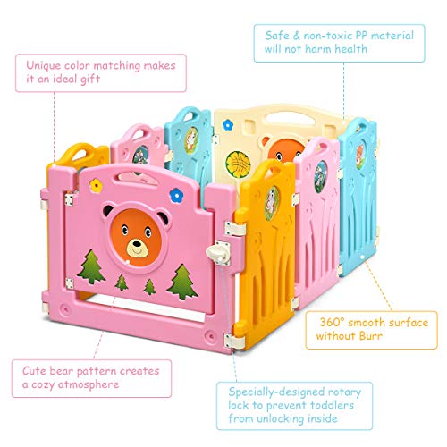 image for Costzon Baby Playpen, Kids 8 PE Panel, Cute Bear Pattern Safety Yard A