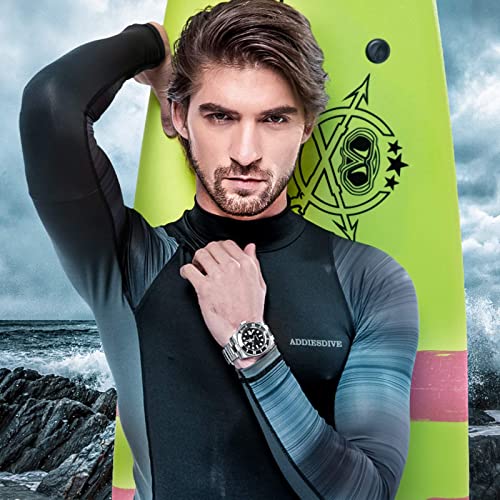 ADDIESDIVE Quartz Dive Watch for Men Diver 200M Steel Strap Luminous Multicolors Dial Black Blue Green Grey Red