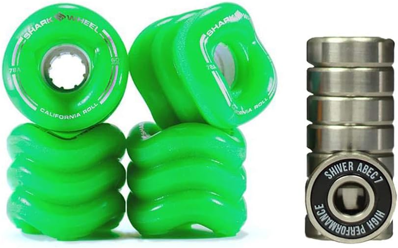 Shark Wheel California Roll 60mm 78A Wheels, Green + Shiver ABEC 7 Bearings