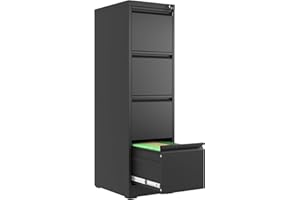 VIYET 4 Drawer File Cabinet, Metal Vertical File Cabinets with Lock for Home Office, Heavy Duty Office Steel Filing Cabinet for Hanging Files for A4/ Legal/Letter,Assembly Required (Black)