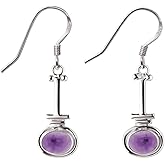 Natural Gemstones Dangle Earrings for Women – 925 Silver Plated Handmade Drop Earrings – Oval Stone Lightweight Birthstone Fashion Jewelry – Gift for Daily Wear, Birthday or Special Occasions
